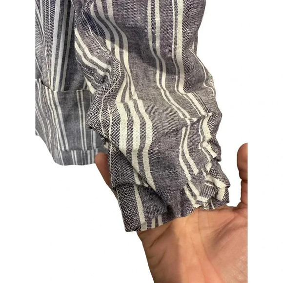 Laundry by Shelli Segal Gray & White Stripe Scrunched Sleeve Linen Blend Blazer - Picture 4 of 8